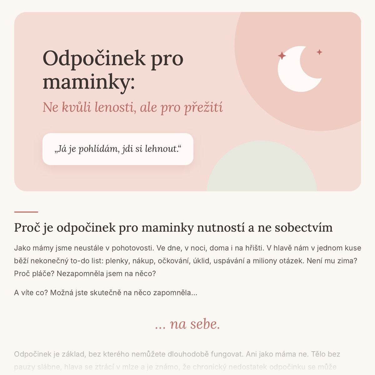 Náhled: článek pro maminky, jak odpočívat