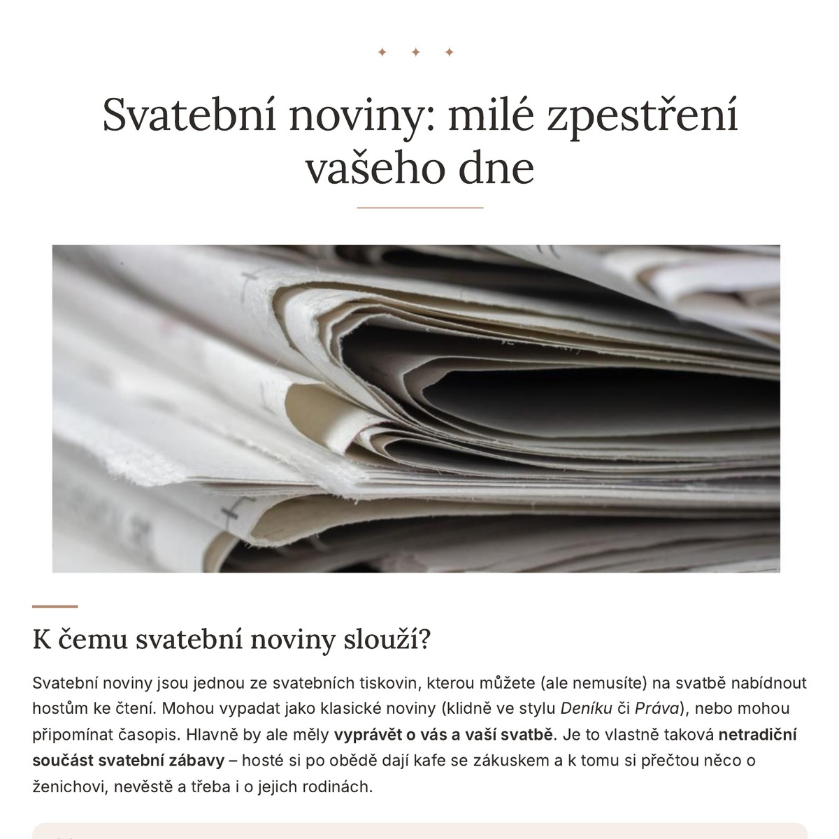 Náhled článku o svatebních novinách